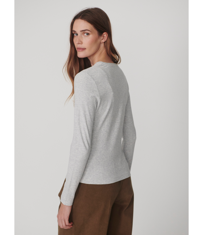 Kesia Long Sleeve Henley- Light Grey Marl