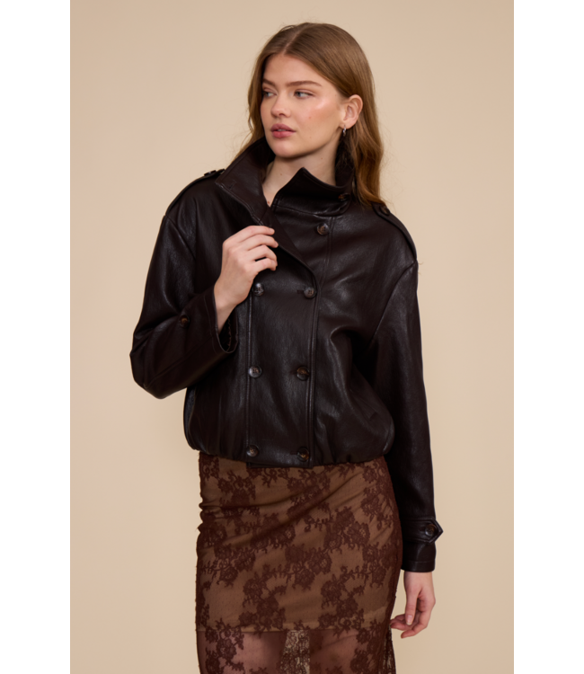 Corina Funnel Neck Jacket- Brown