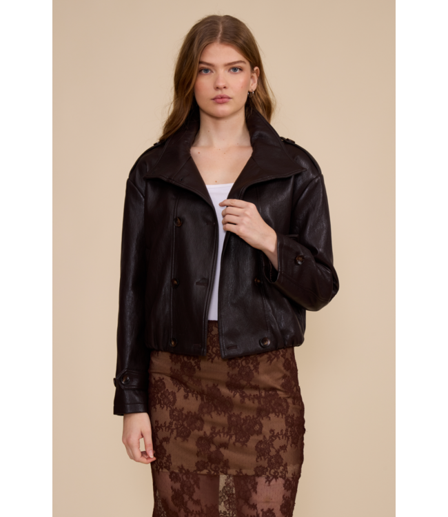 Corina Funnel Neck Jacket- Brown
