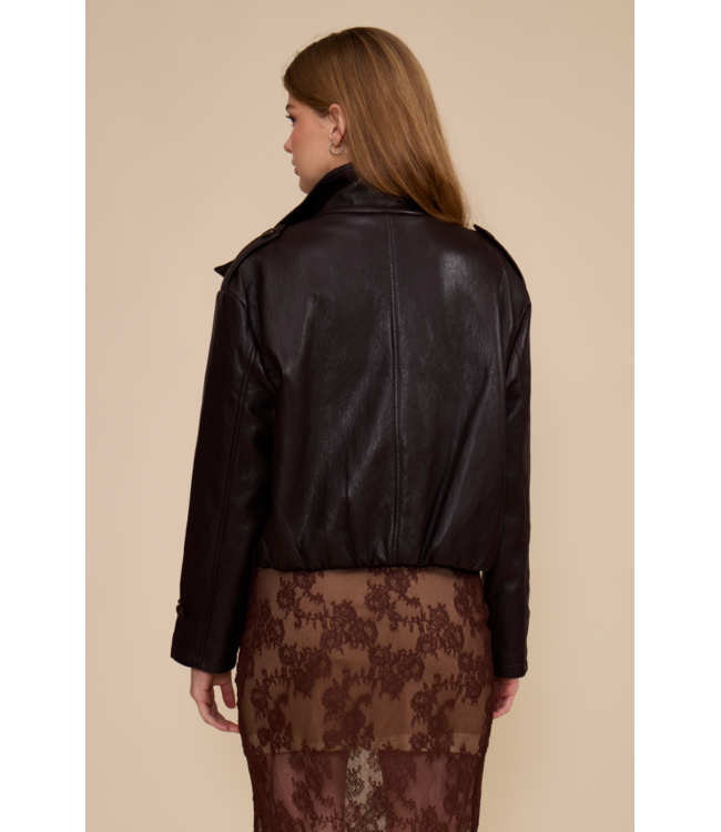 Corina Funnel Neck Jacket- Brown