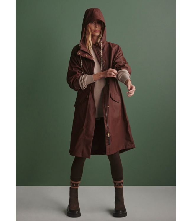 Tovera Long Rain Jacket- Deep Mahogany