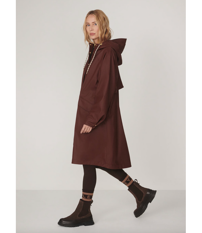 Tovera Long Rain Jacket- Deep Mahogany