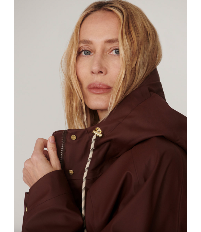 Tovera Long Rain Jacket- Deep Mahogany