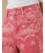 Bandana Print Washed Barrel Denim Pants- Vintage Red