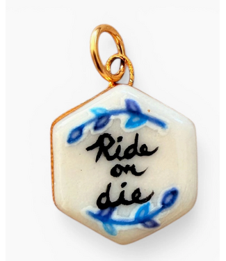 "Ride or Die” Black & Blue Hexagon Charm- Gold