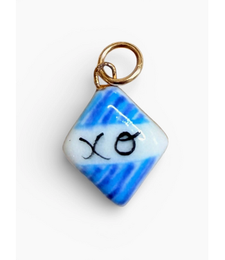 Xo Diamond Charm- Blue Stripped/Gold