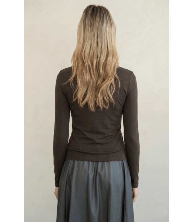 Slim Fit Turtle Neck Top- Brown Ash