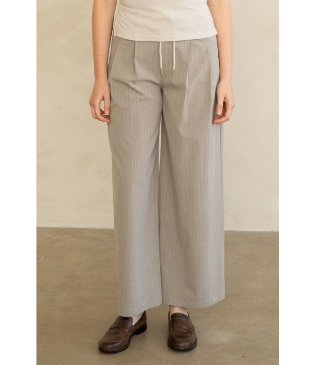 Tailored Pinstripe Wide Leg Trouser- Beige