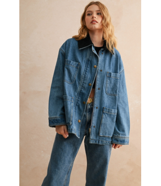 Corduroy Collar Denim Utility Jacket