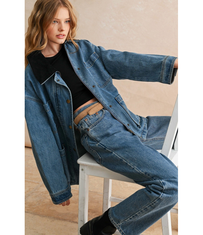 Corduroy Collar Denim Utility Jacket