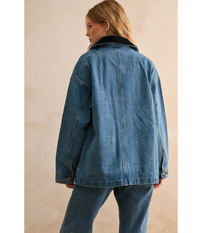 Corduroy Collar Denim Utility Jacket