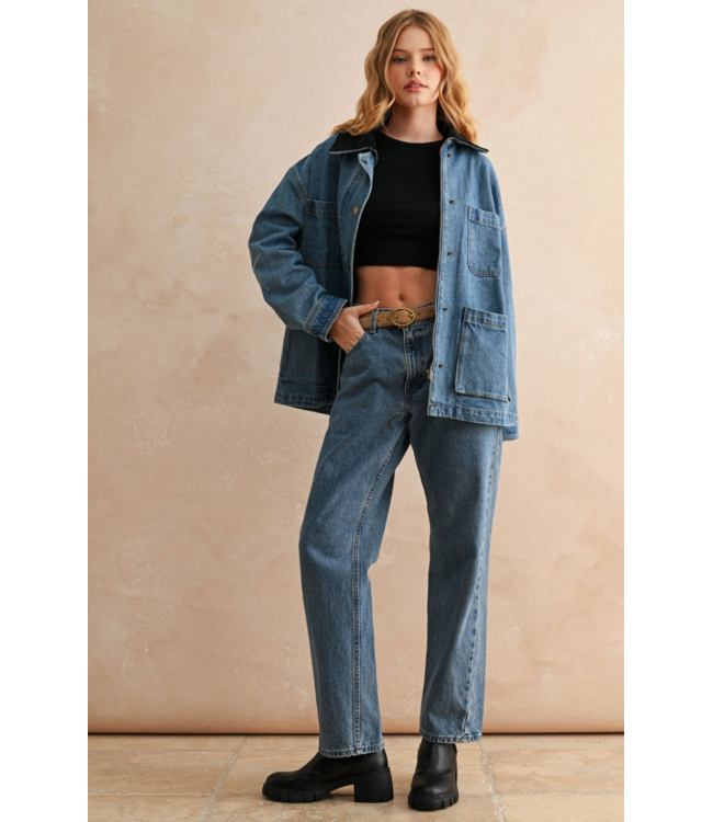 Corduroy Collar Denim Utility Jacket