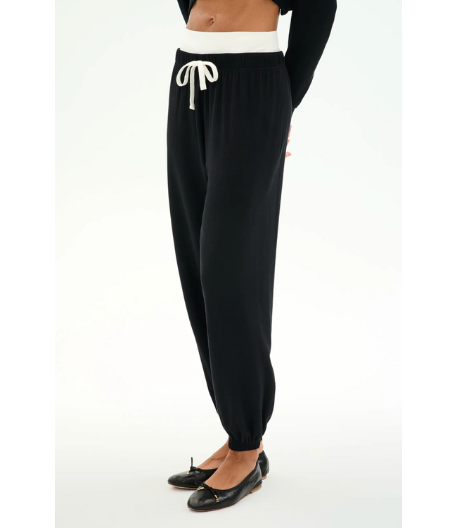 Andie Dual Waist Sweatpant- Black/White