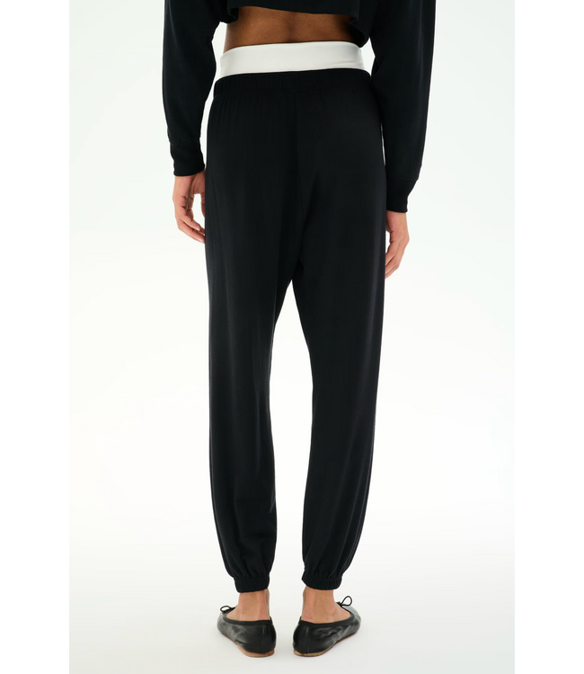 Andie Dual Waist Sweatpant- Black/White