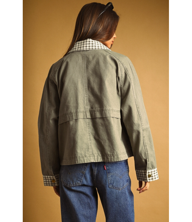 Gingham Collared Jacket- Olive