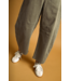 Pinstriped  Barrel Pants- Olive