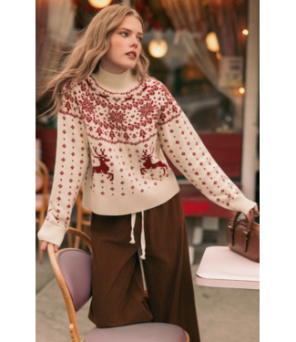 Nordic Reindeer & Snowflake Round-Yoke Sweater
