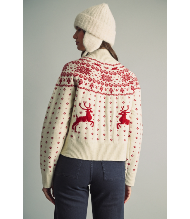 Nordic Reindeer & Snowflake Round-Yoke Sweater