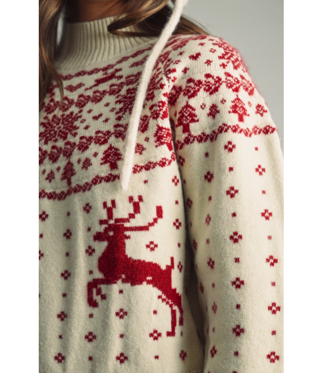 Nordic Reindeer & Snowflake Round-Yoke Sweater