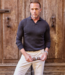 Bellagio Long Sleeve Ribbed Merino Polo- Brown