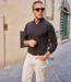 Bellagio Long Sleeve Ribbed Merino Polo- Brown