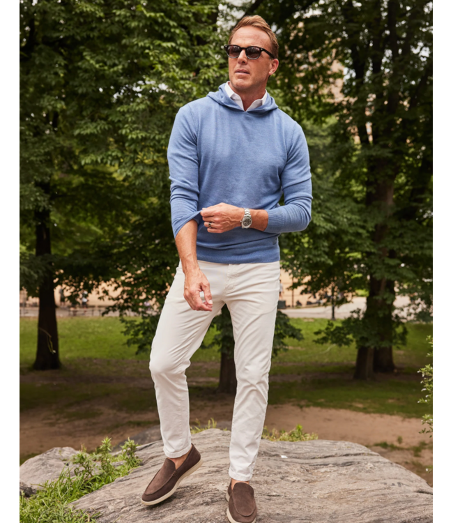 Cashmere Touch Australian Merino Hoodie- Blue