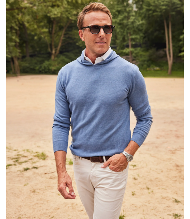 Cashmere Touch Australian Merino Hoodie- Blue