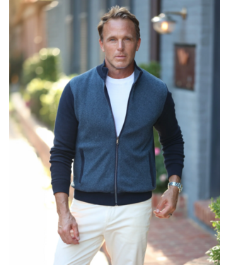 Collars & Co. Santa Barbara Cotton Cashmere Knit Jacket- Navy