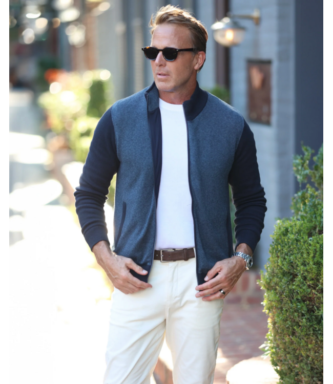 Santa Barbara Cotton Cashmere Knit Jacket- Navy