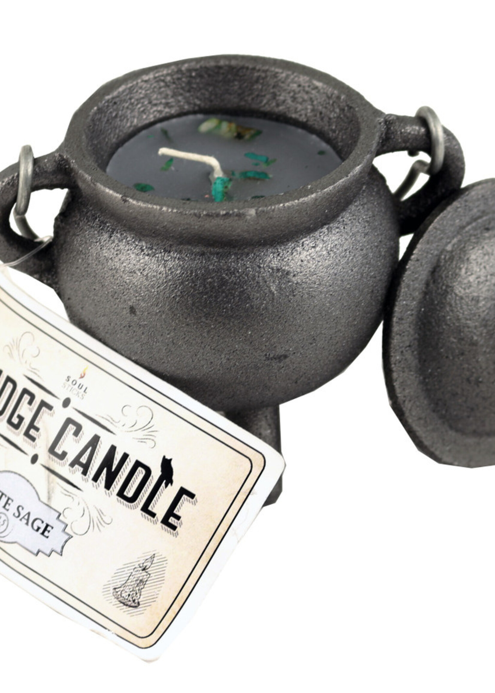 Cast Iron Cauldron with White Sage Smudge Candle 4"