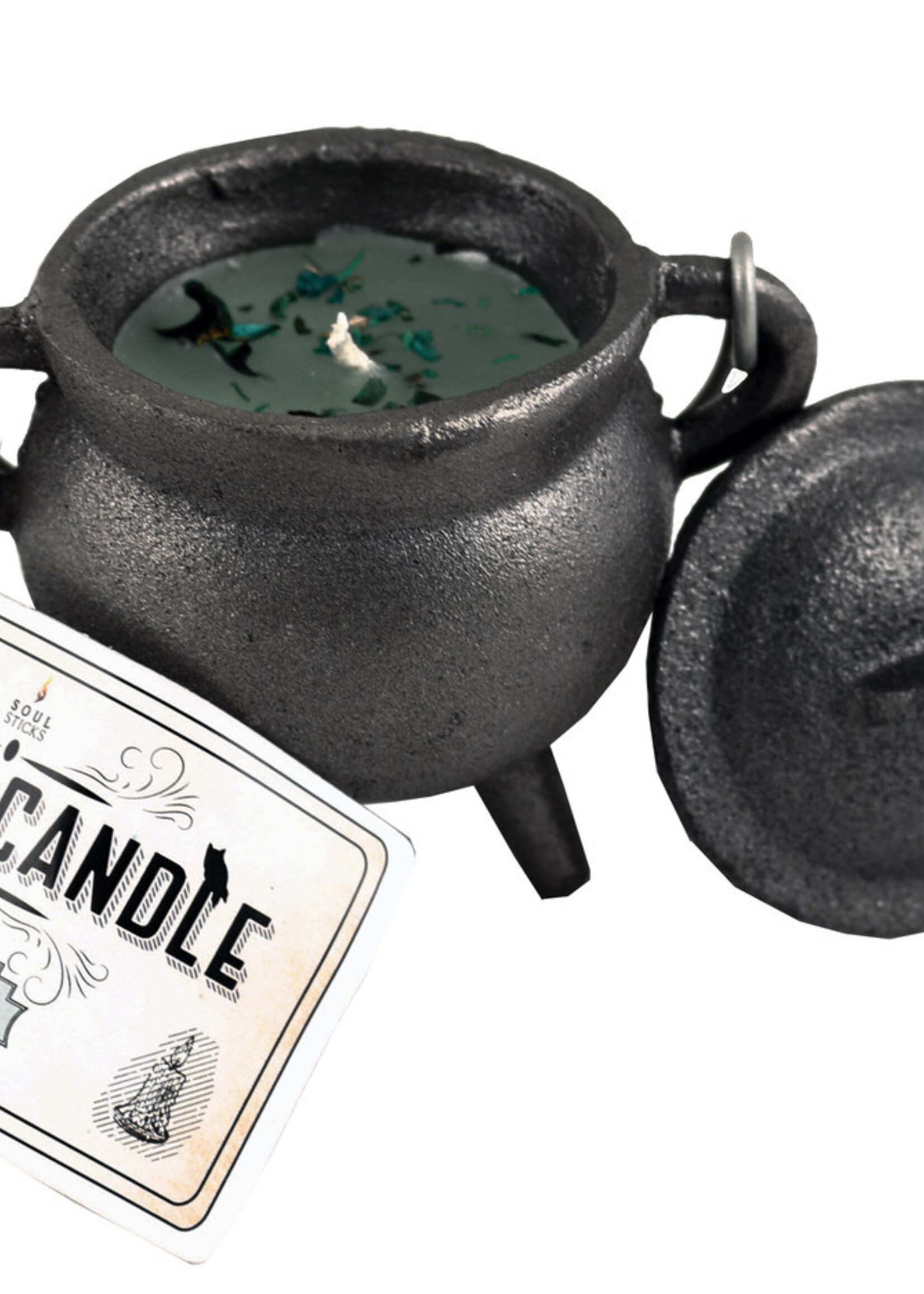 Cast Iron Cauldron with Eucalyptus Smudge Candle 4'