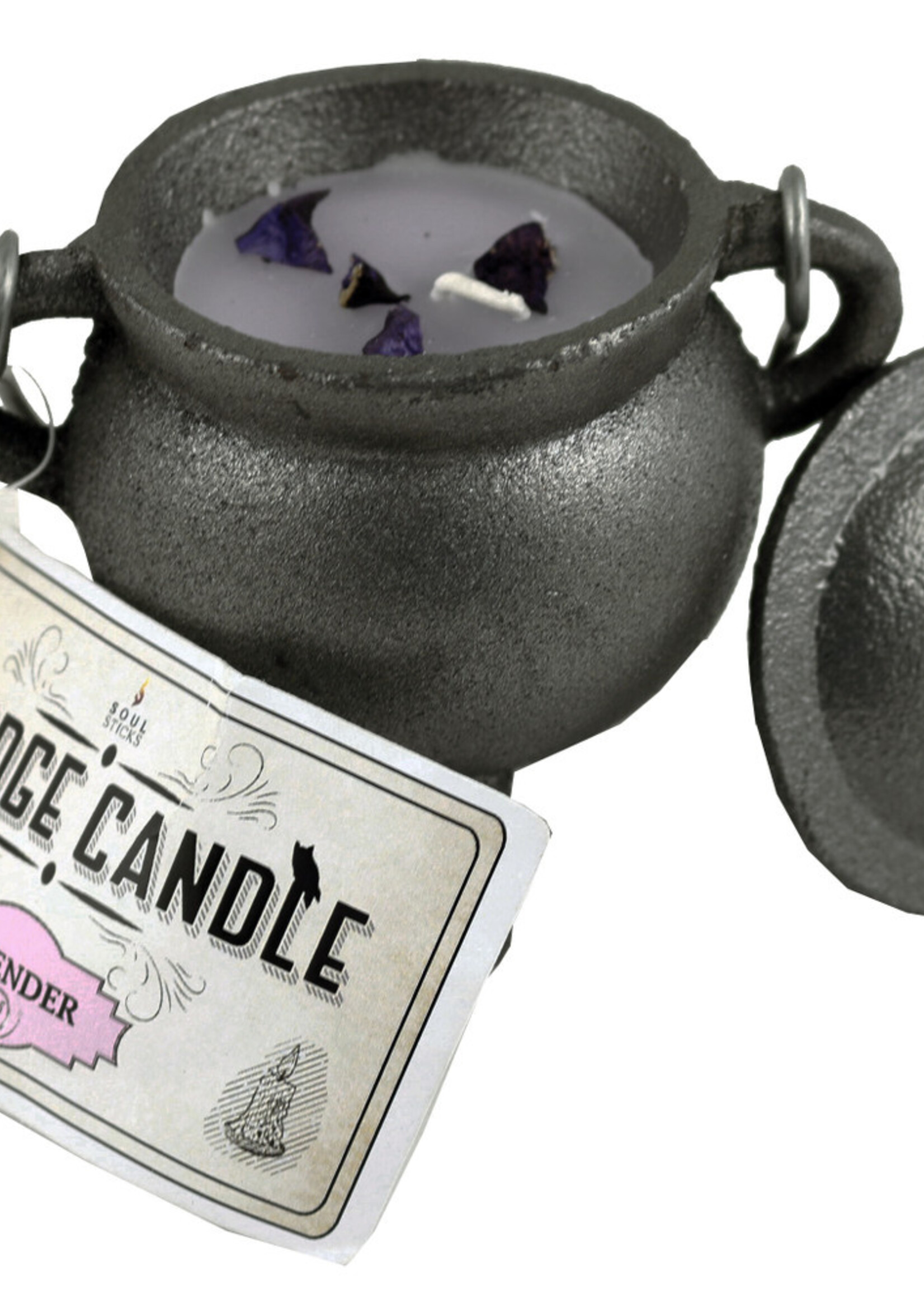 Cast Iron Cauldron with  Lavender Smudge Candle  4"