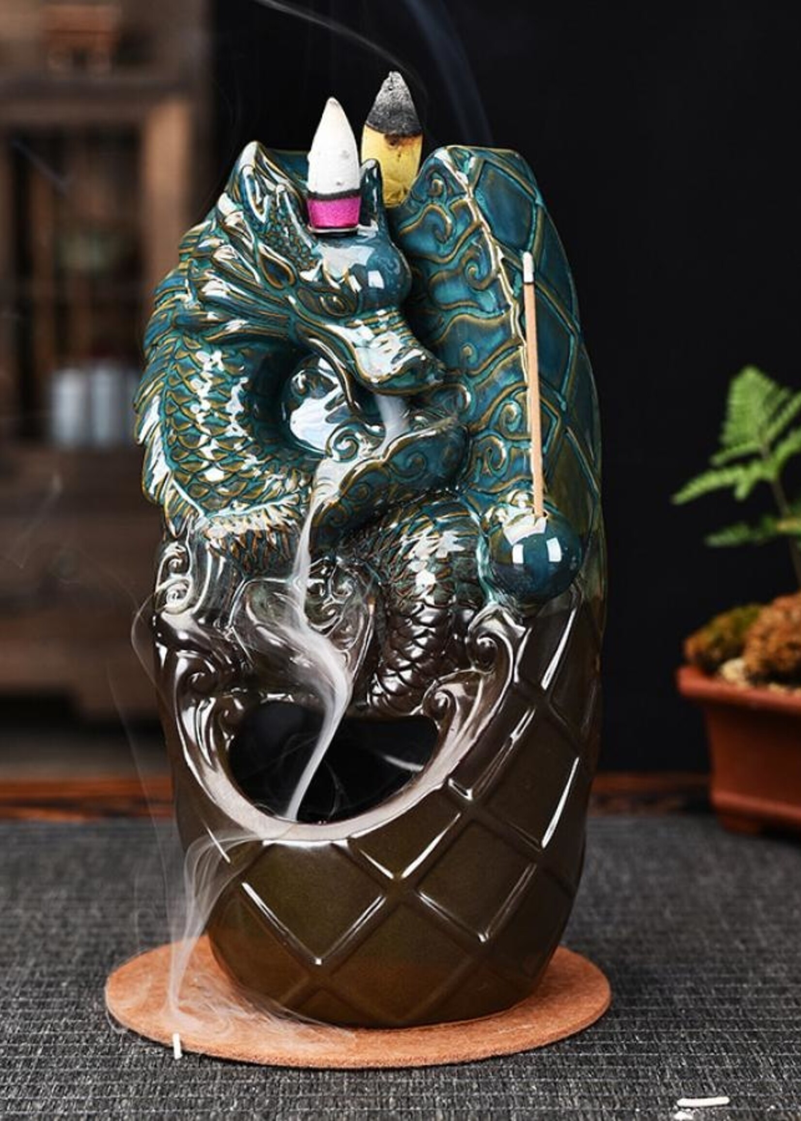 Dual Waterfall and Dragon Ceramic Backflow Burner