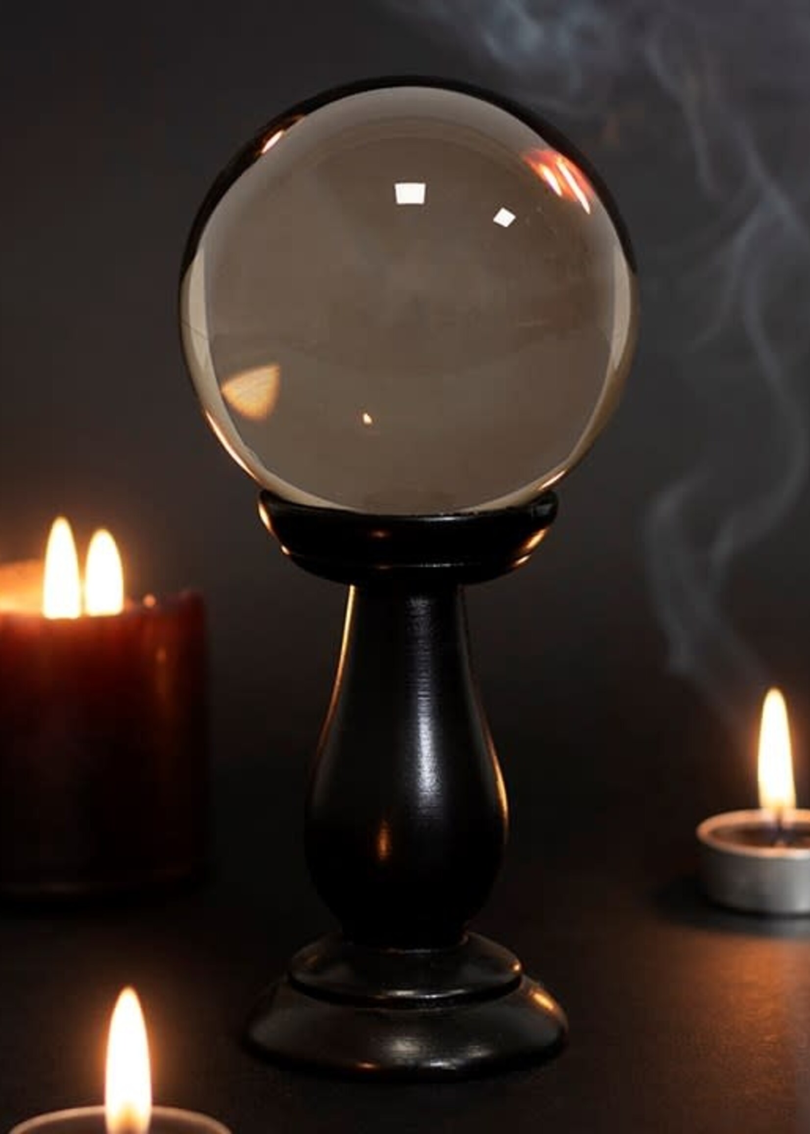 Small Smoke Grey Crystal Ball On Stand