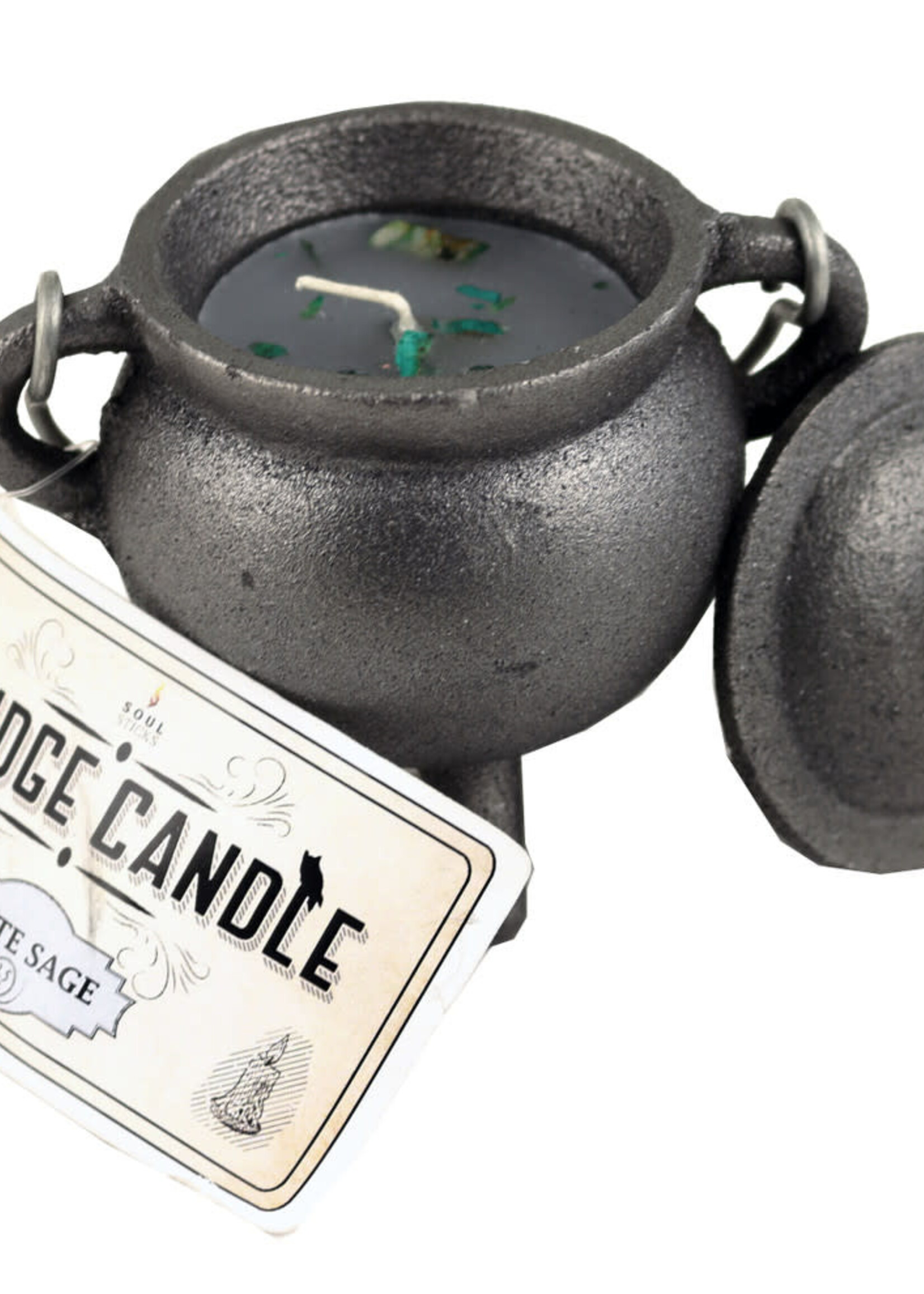 Cast Iron Cauldron with White Sage Smudge Candle 4"