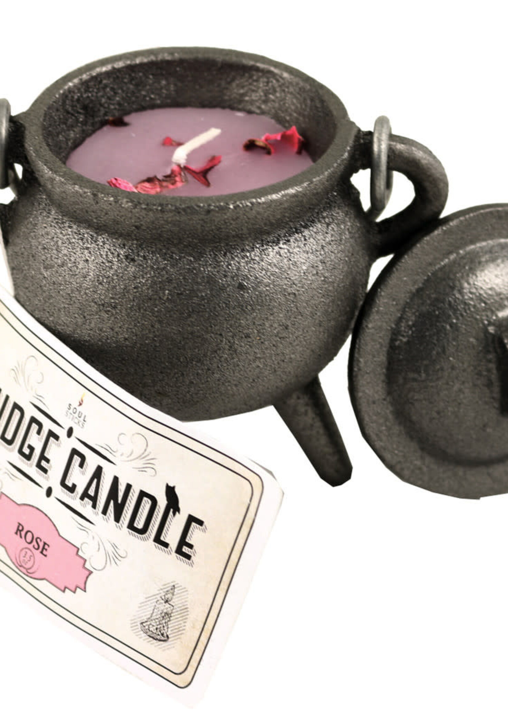 Cast Iron Cauldron with Rose Smudge Candle 4'
