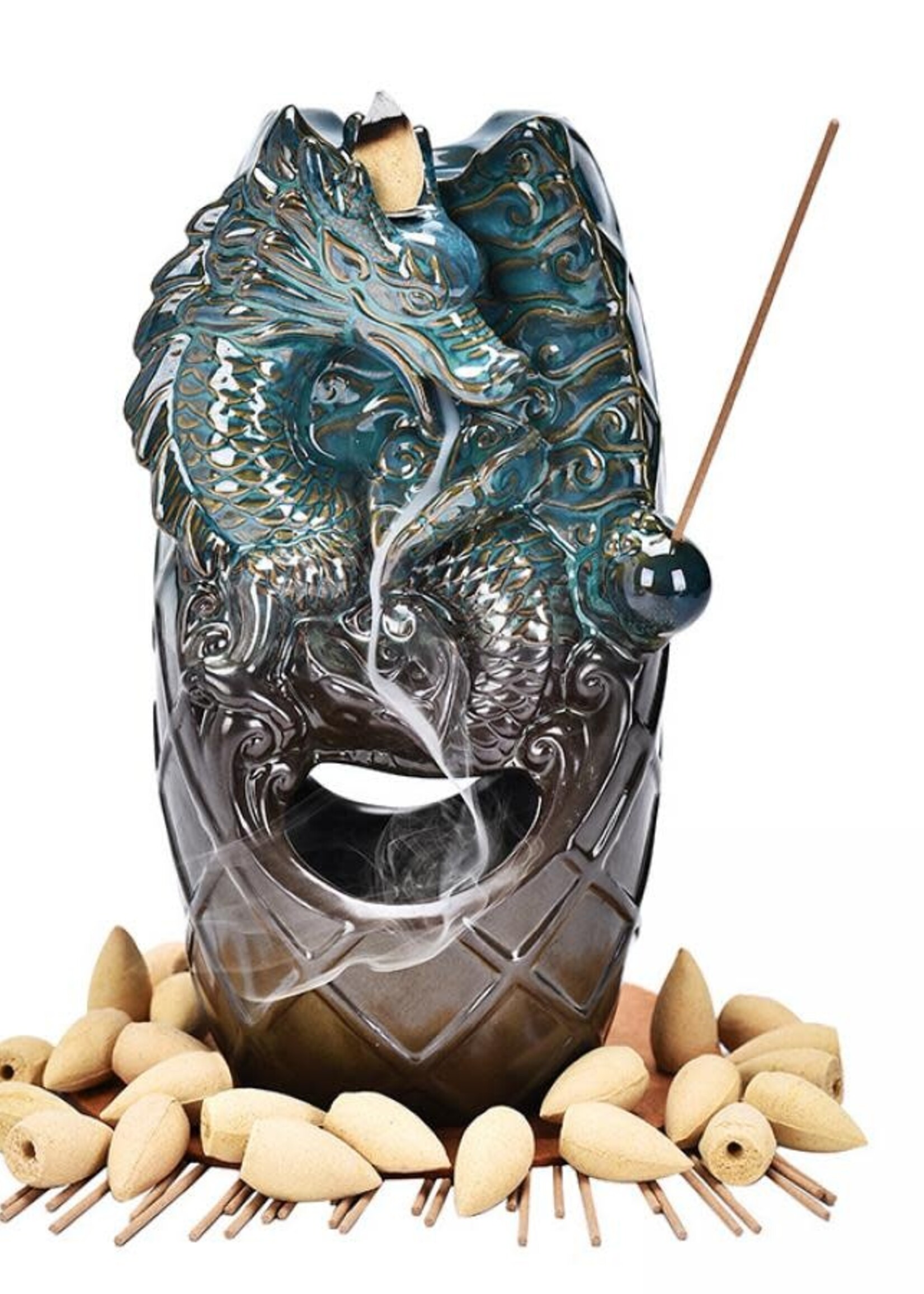 Dual Waterfall and Dragon Ceramic Backflow Burner