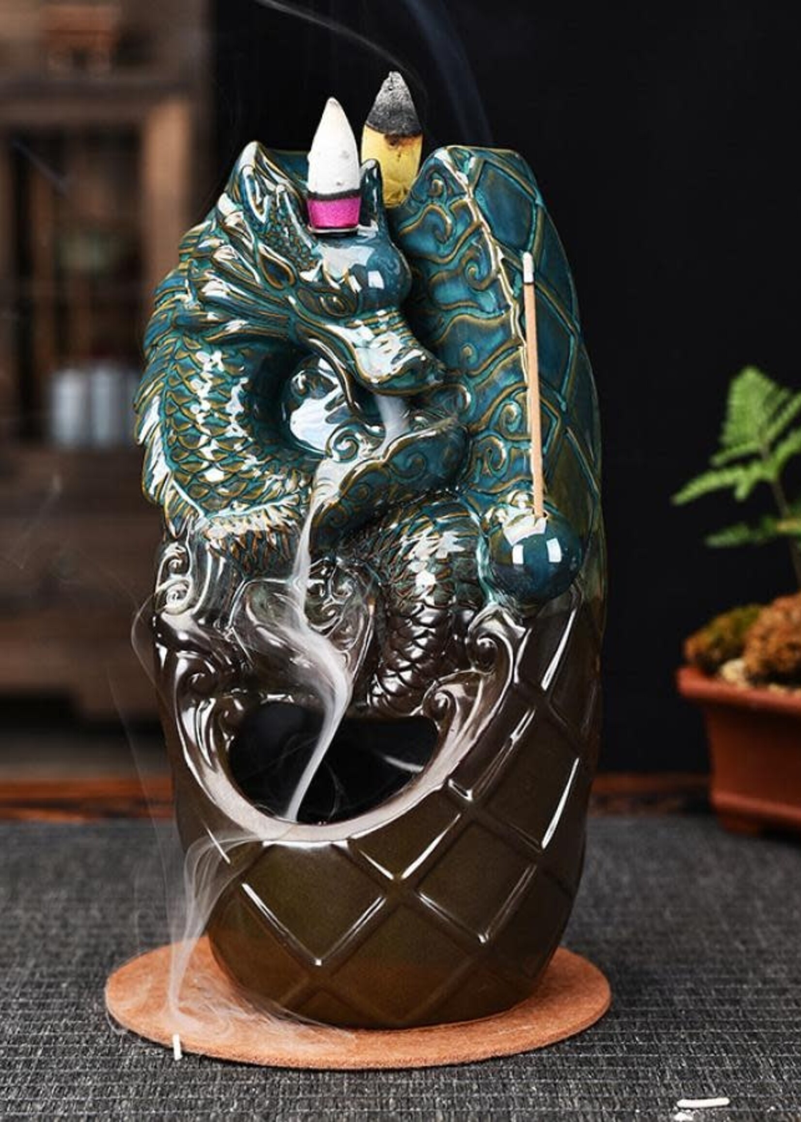 Dual Waterfall and Dragon Ceramic Backflow Burner