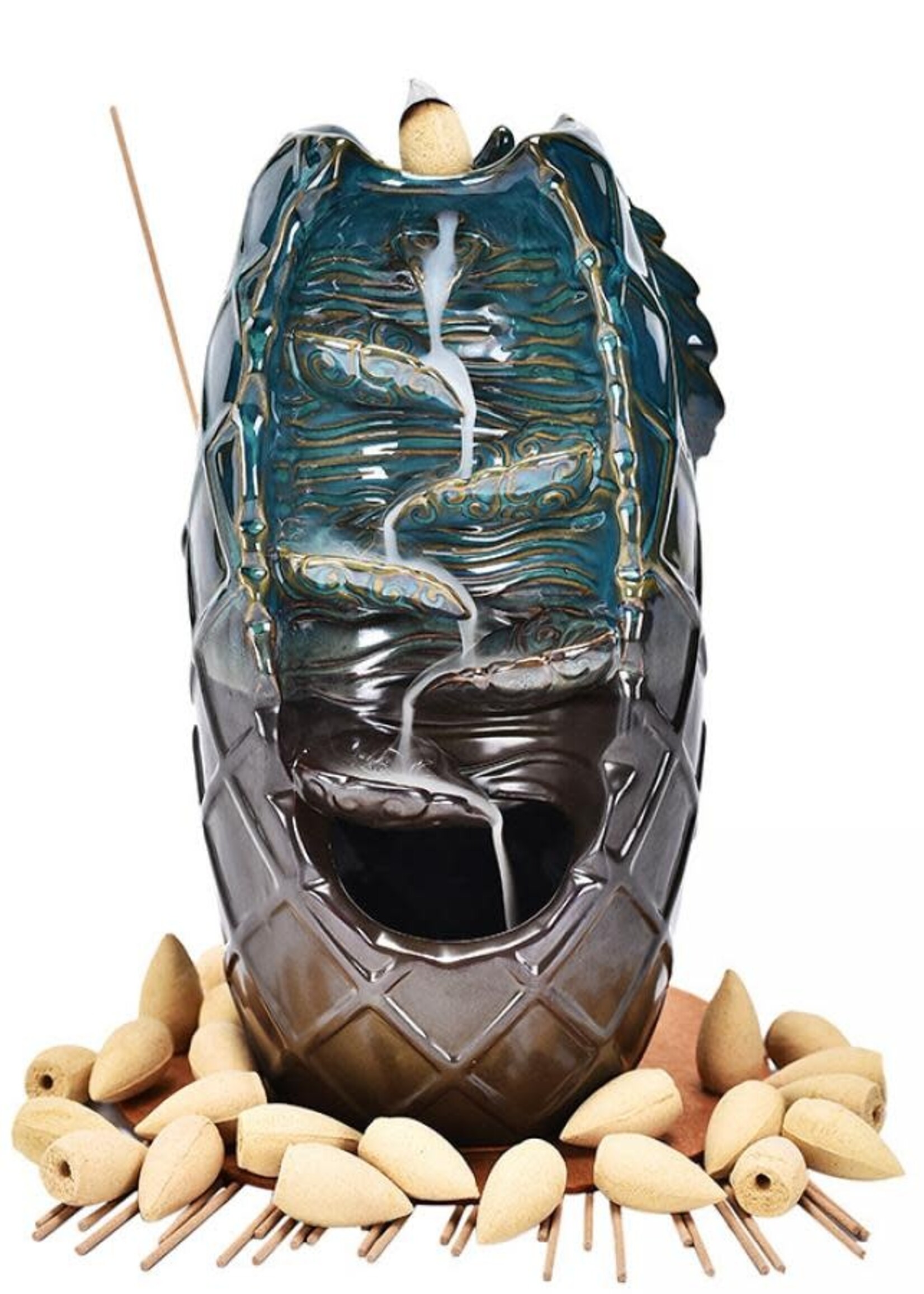 Dual Waterfall and Dragon Ceramic Backflow Burner