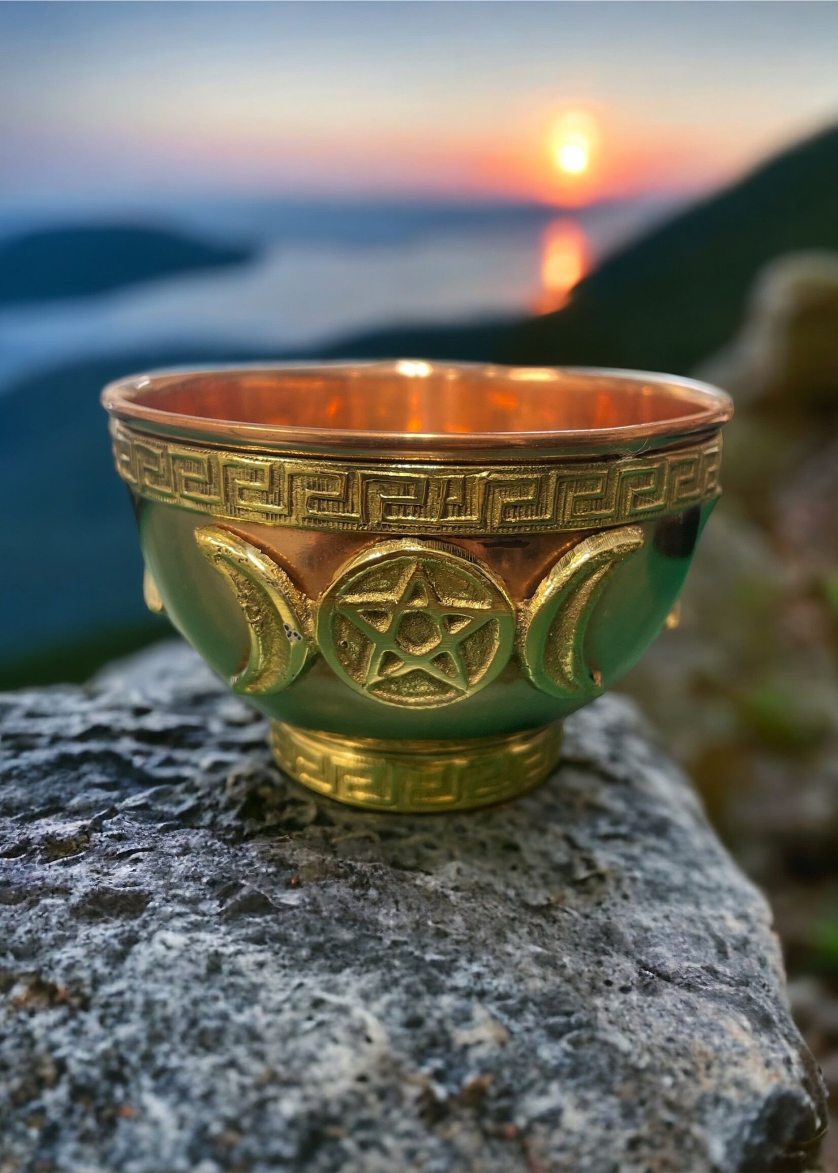 Triple Moon Pentacle  Offering Bowl Copper