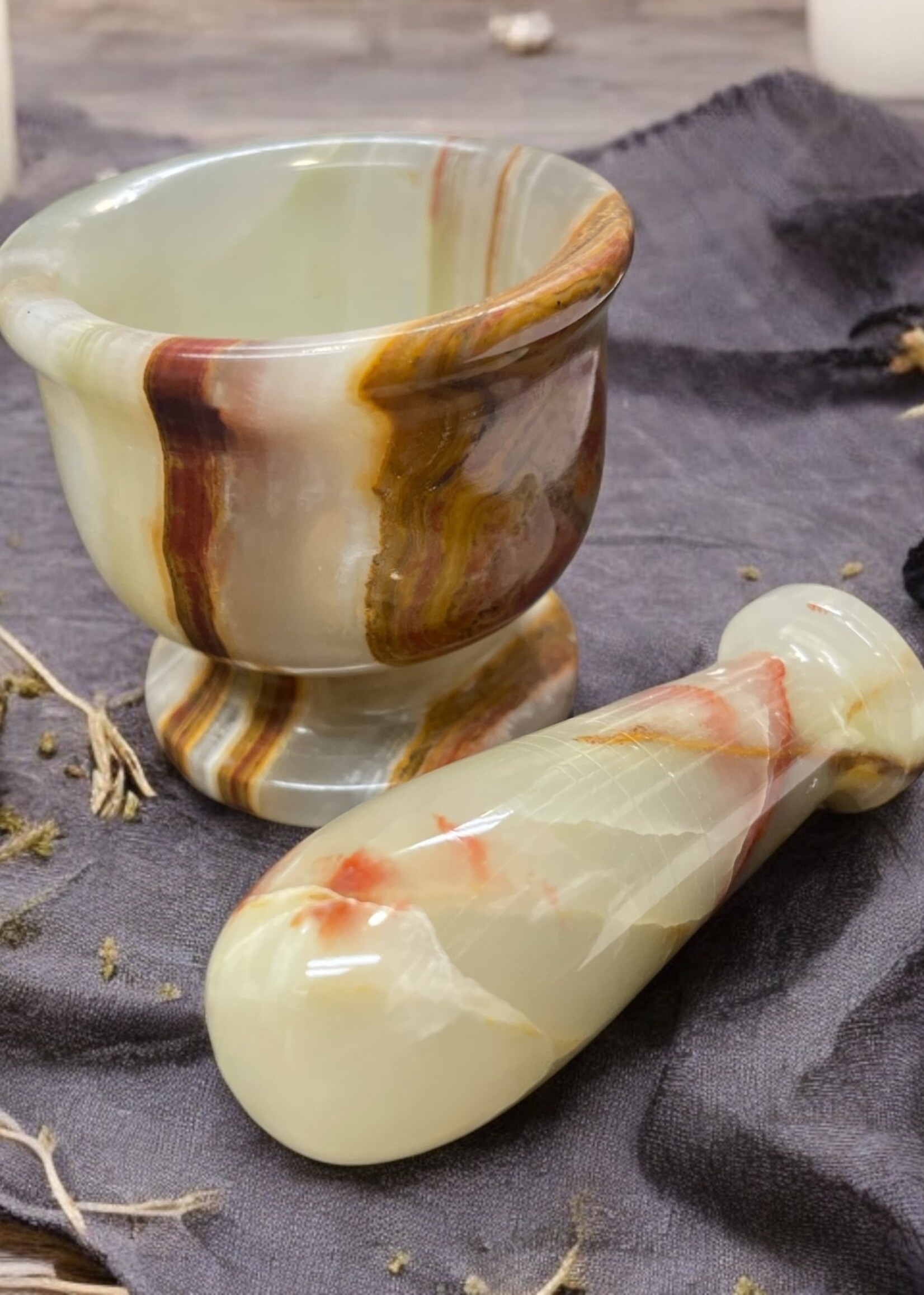 Pakistan Green Onyx Mortar & Pestal - 2.0"