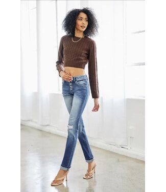 Kan Can Mid Rise Repaired Skinny Straight w/ Single Cuff