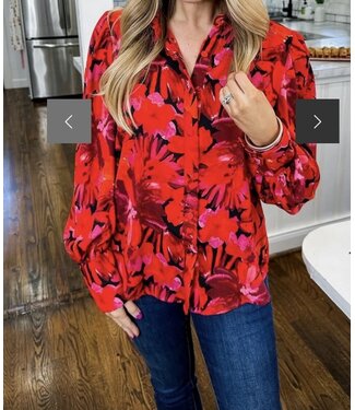 Red Black and Pink Floral Blouse