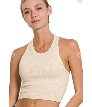 Washed Ribbed Seamless Cropped Tank top with Bra pads