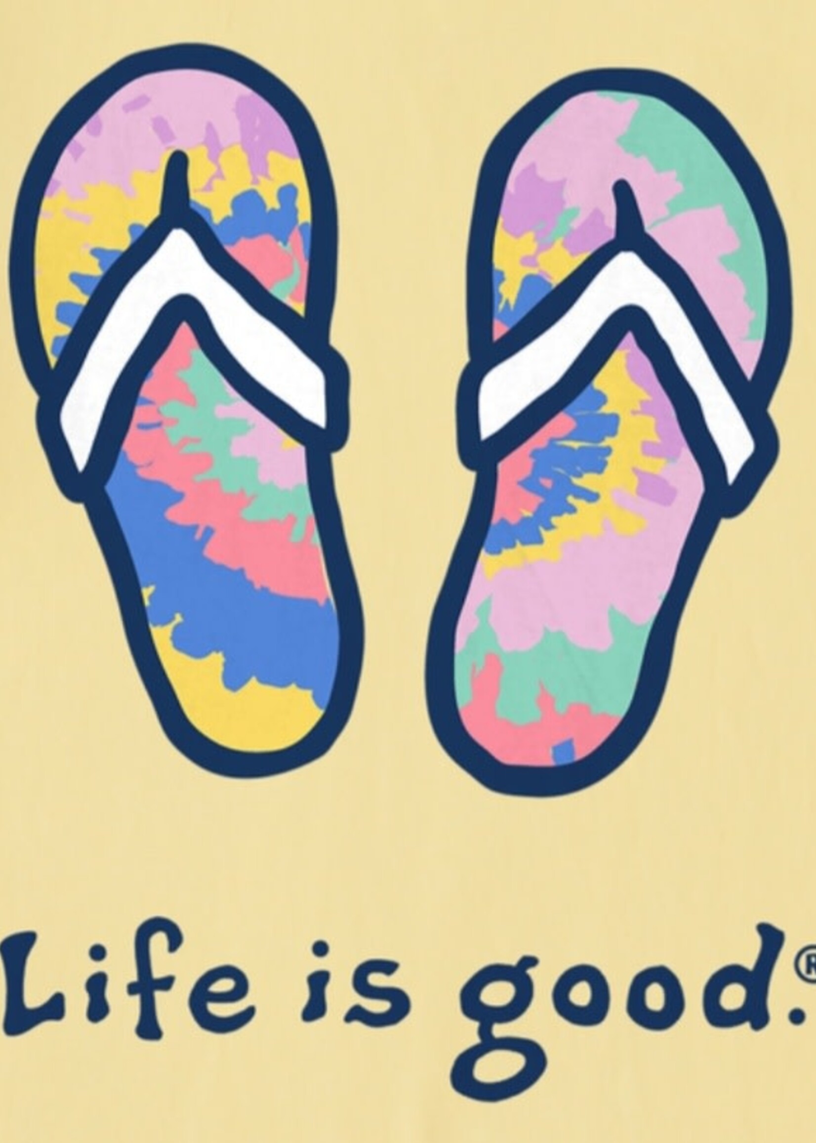 Life is Good Womans Tie Dye Flip Flops tee