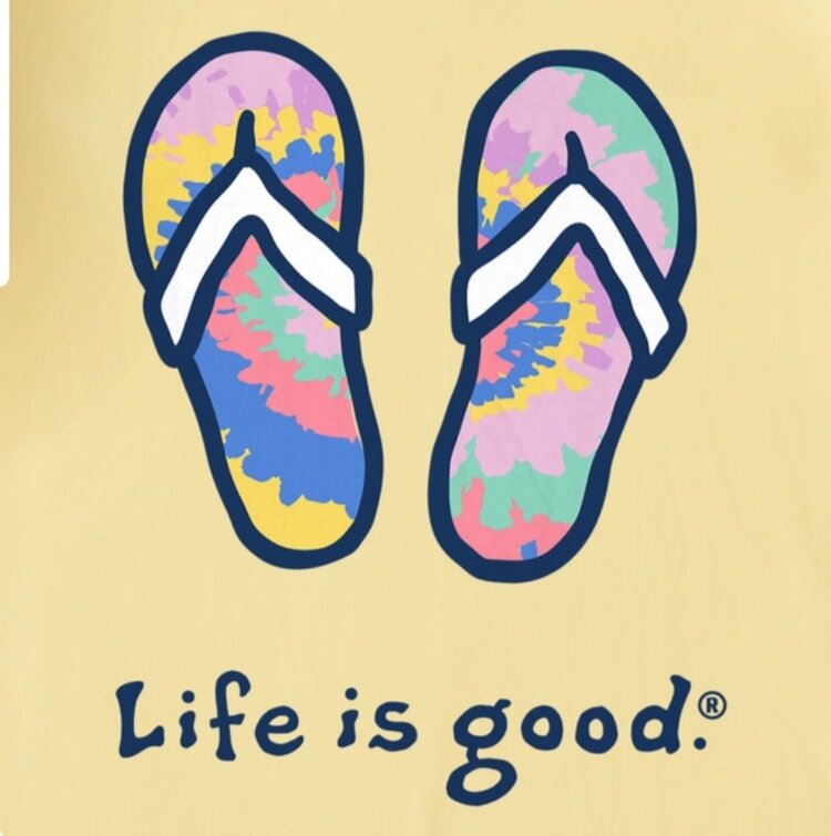 Life is Good Womans Tie Dye Flip Flops tee