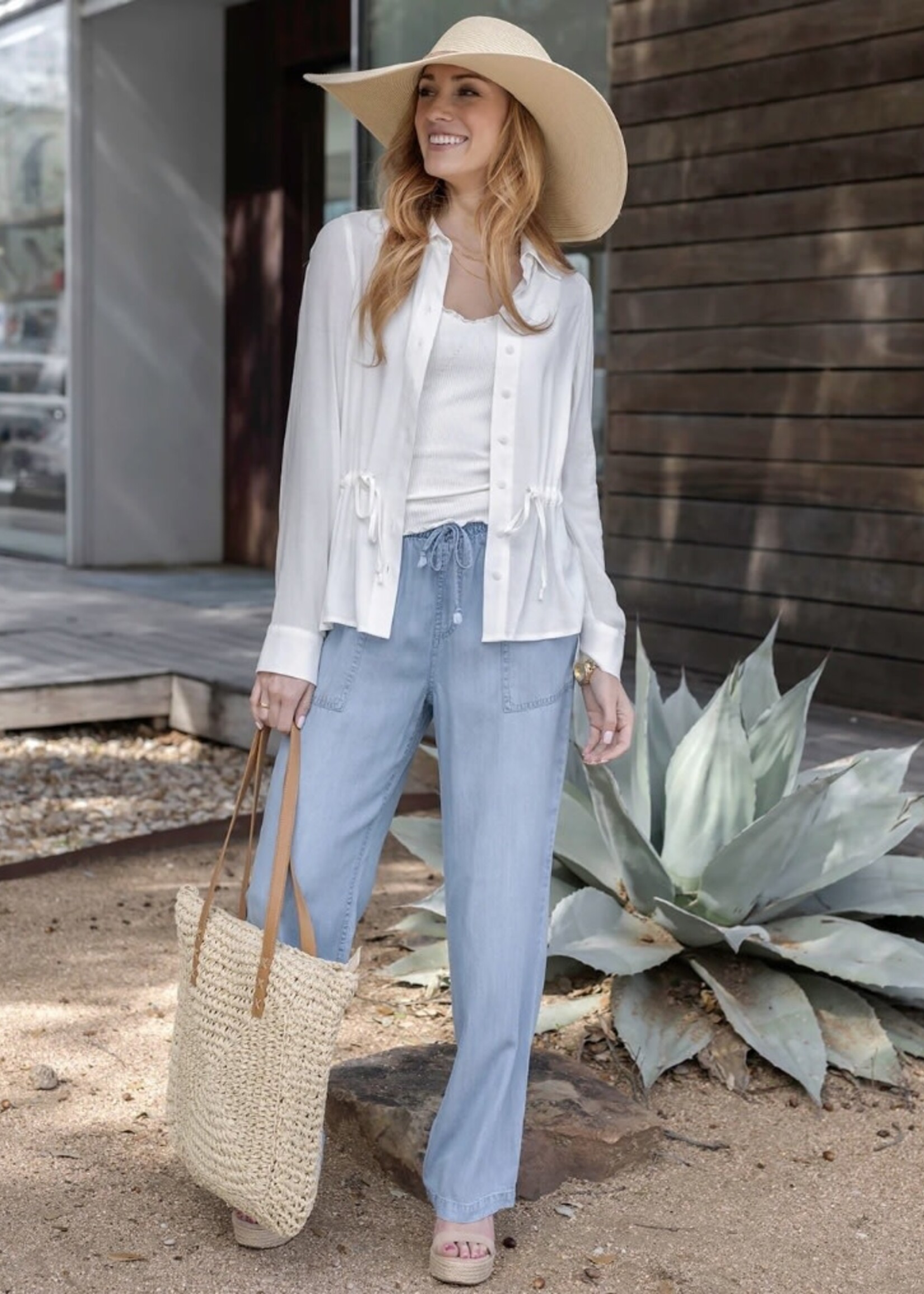 Grace & Lace Tencel Lyocell Drawstring wide leg pants