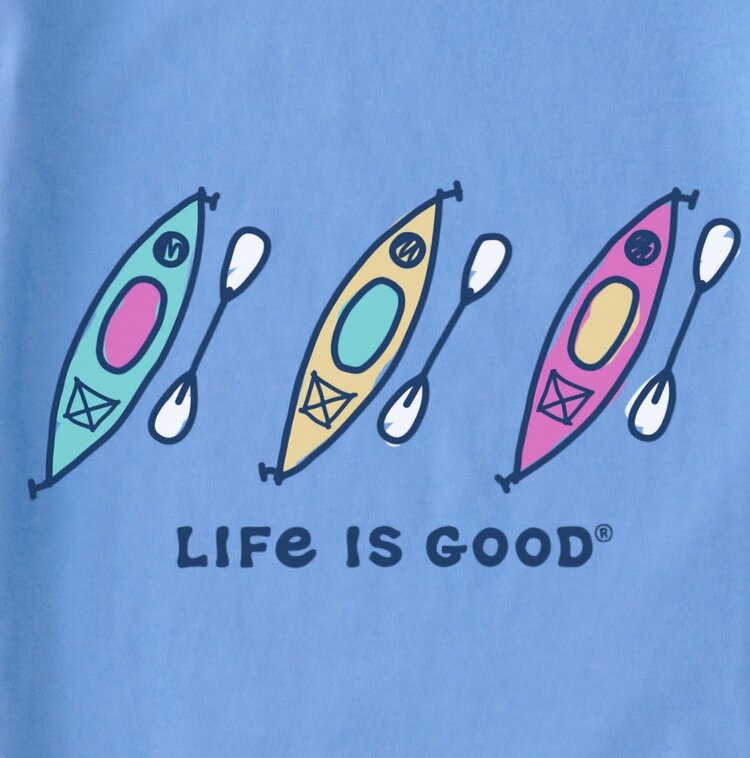 Life is Good Womans Three Kayaks Crusher Tee