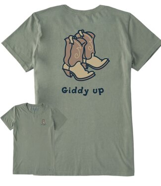 Life is Good Giddy Up Cowboy Boots Womans Crusher Tee