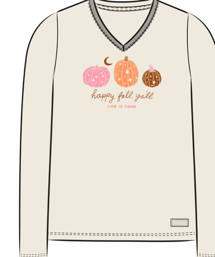 Life is Good Womans Woodcut Celestial Pumpkins Long Sleeve